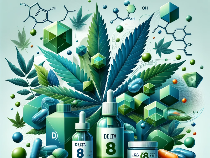 DALL·E-2023-11-15-13.17.39-A-modern-and-visually-appealing-image-representing-Delta-8-THC.-The-composition-includes-an-artistic-representation-of-Delta-8-THC-molecules-stylized